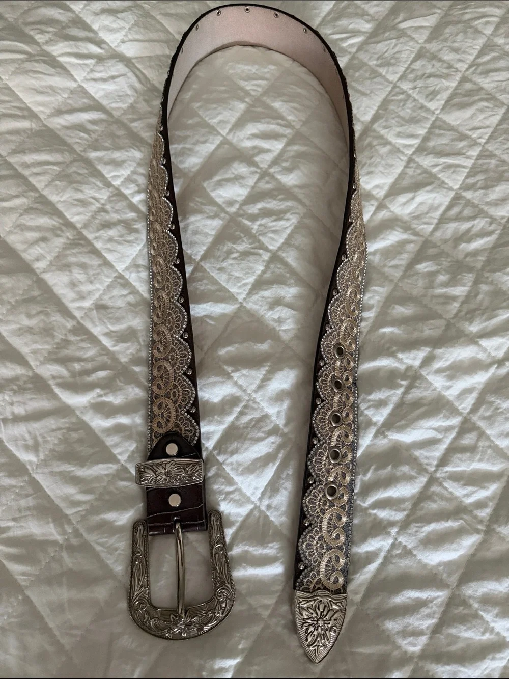 Angel Ranch Genuine Leather Western Lace Crystal Belt